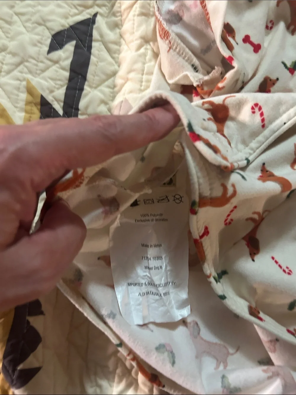 Holiday Wiener Dog Pet Pajamas - Cream with Brown Dachshund Print
